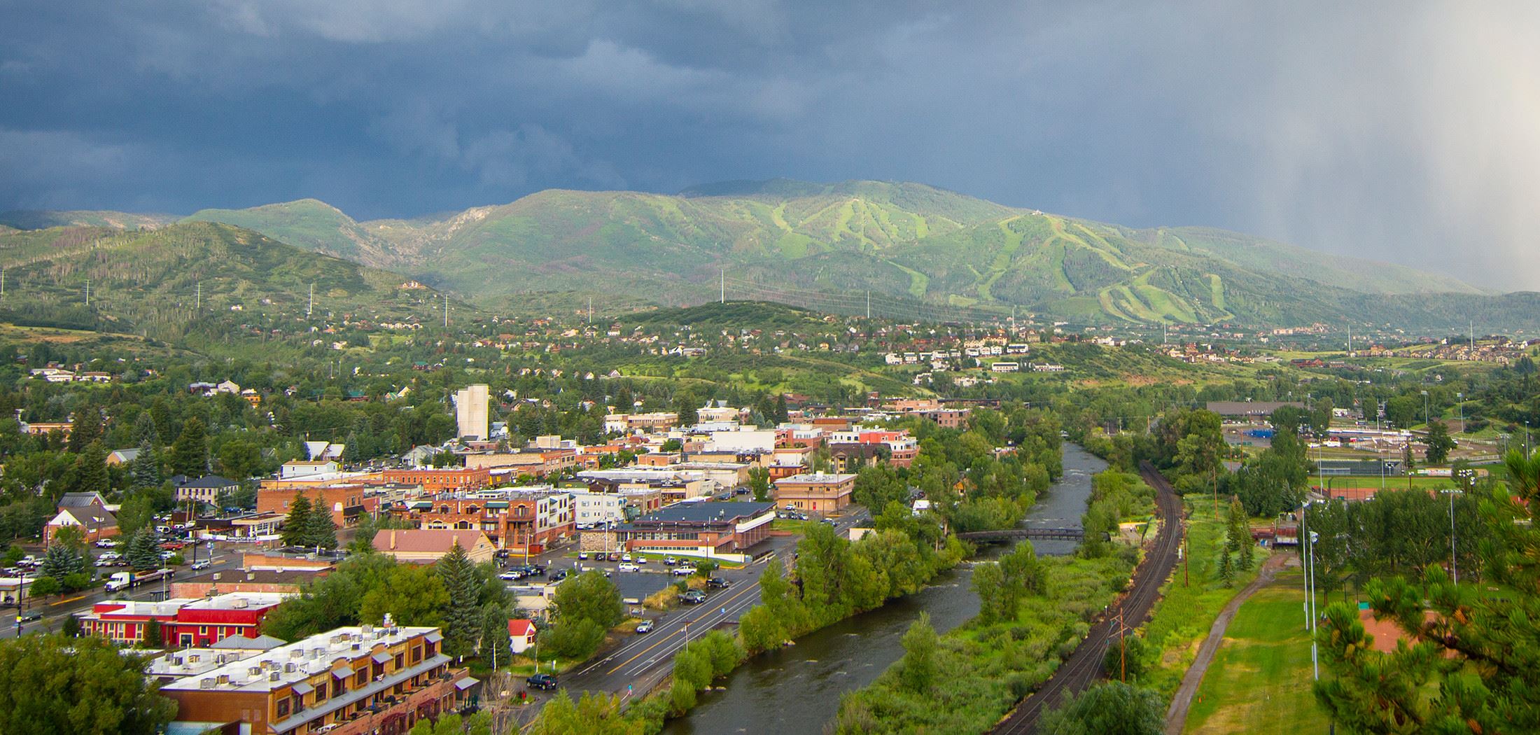 Downtown Steamboat Springs with Mt. Werner in distance