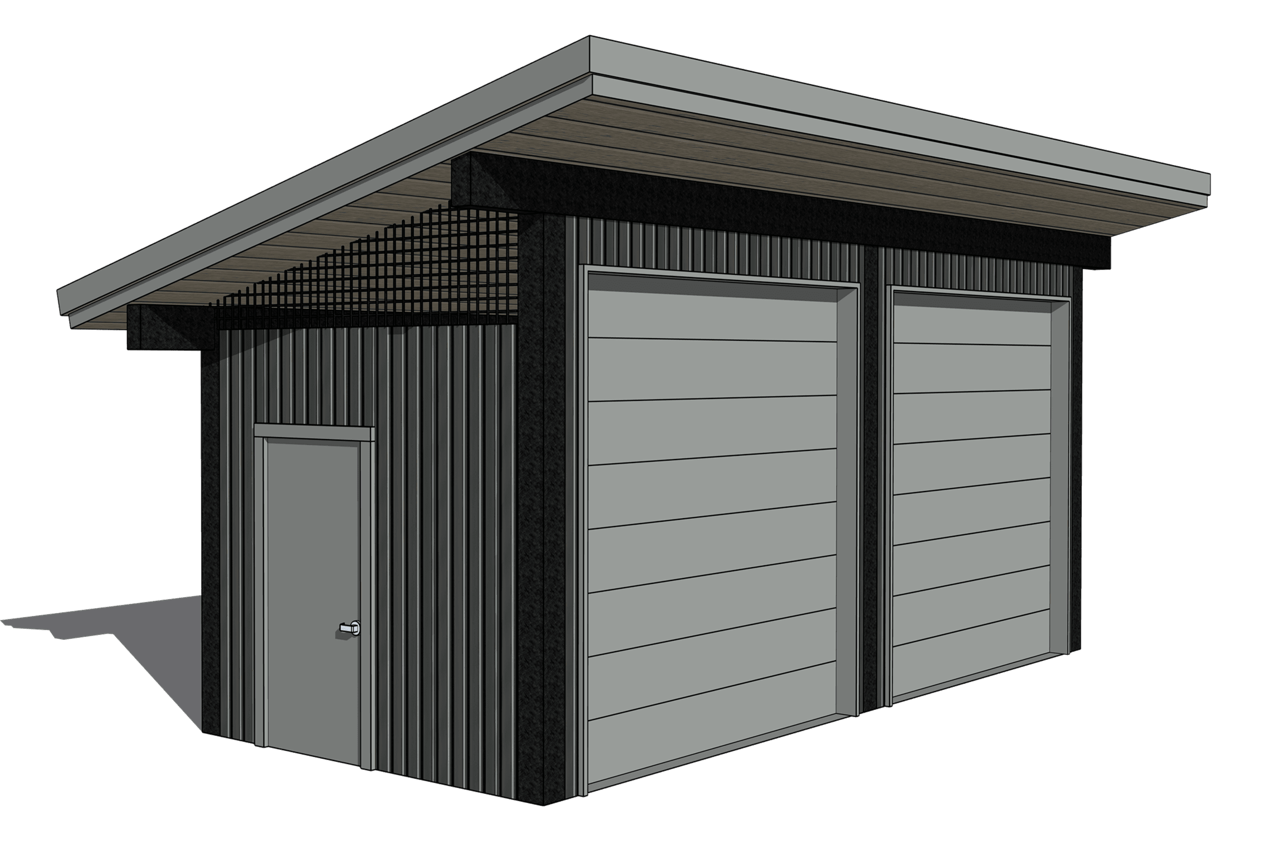 Enclosure with roof, two dumpsters, large view