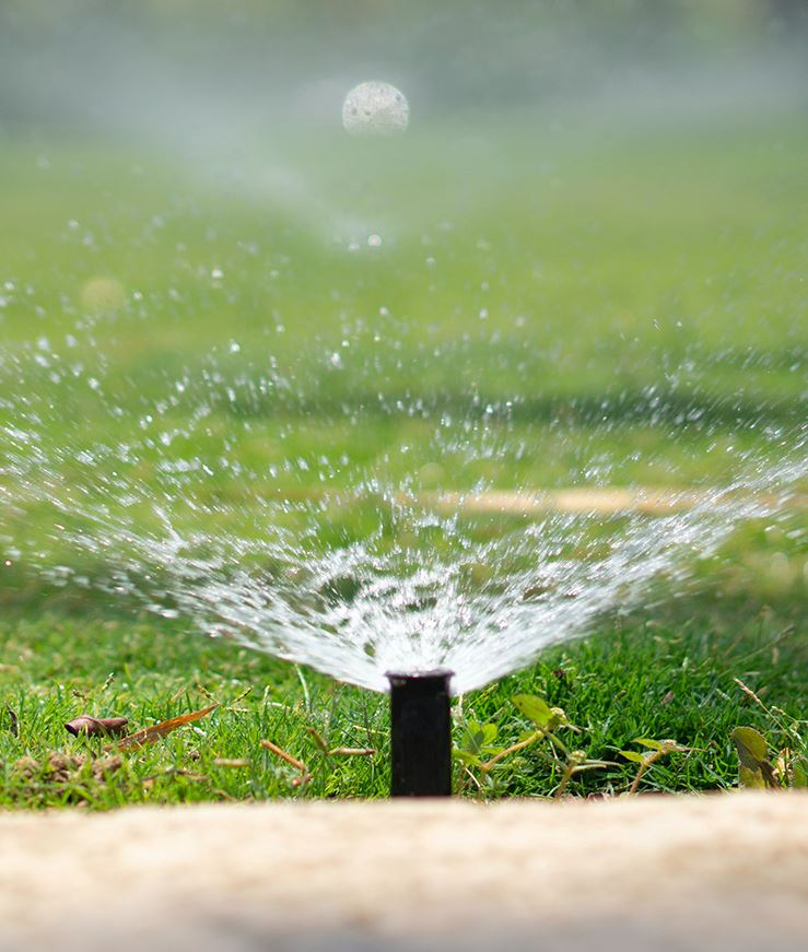 Sprinkler system watering the lawn