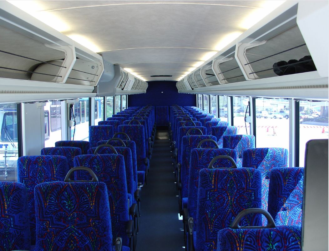 Coach bus Interior with blue seats
