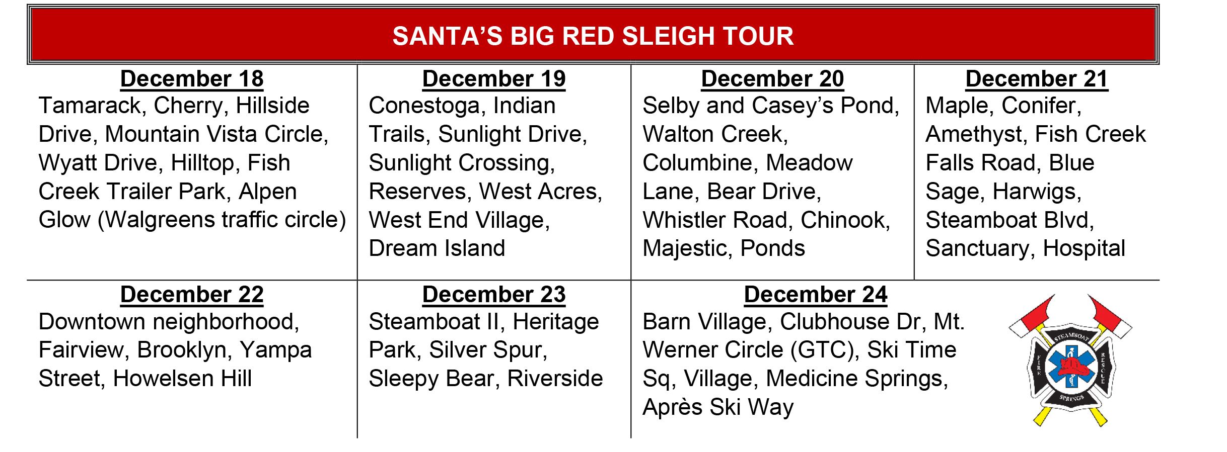 SSFR Big Red Sleigh 2023 Schedule